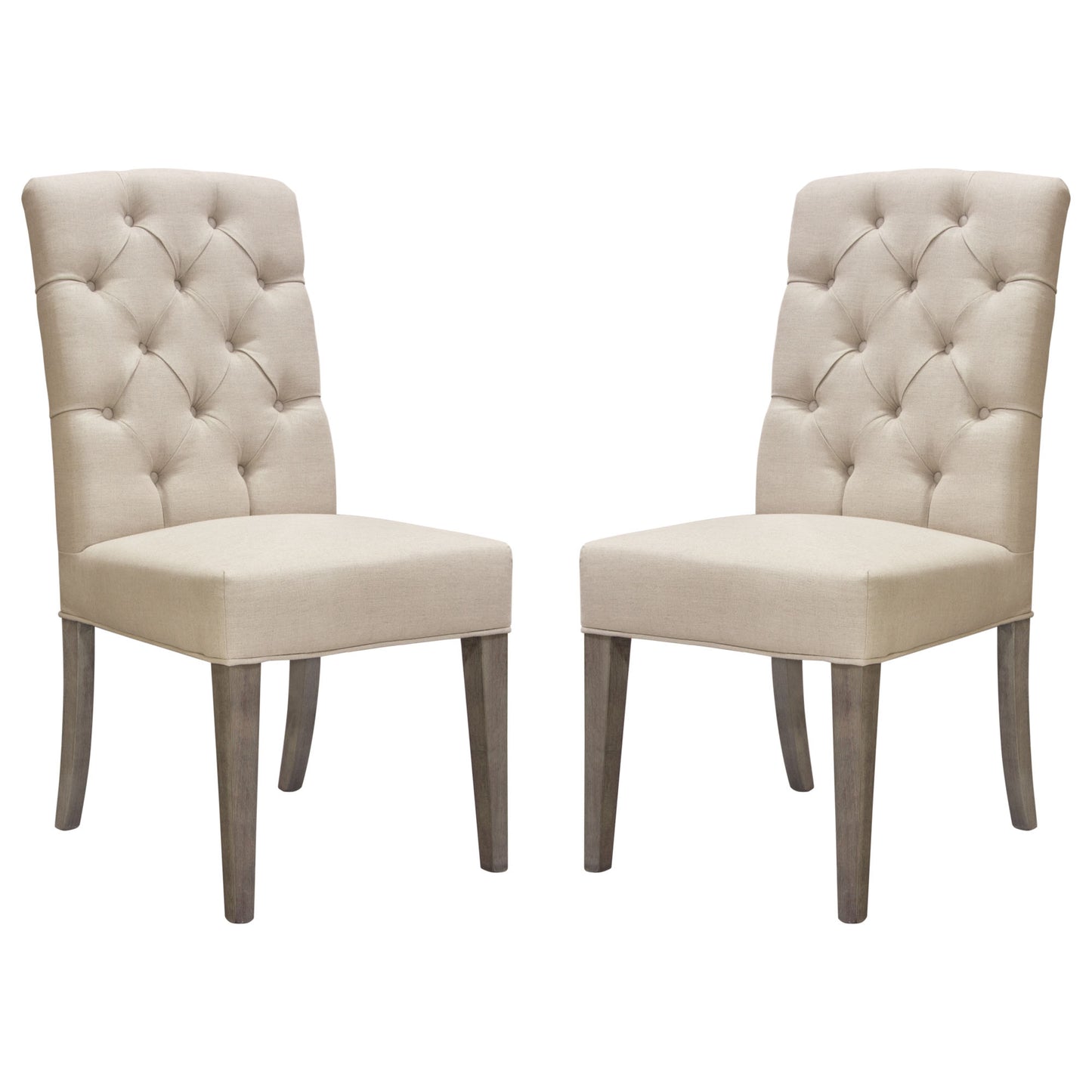 Set of Two Napa Tufted Dining Side Chairs in Sand Linen Fabric with Wood Legs in Grey Oak Finish by Diamond Sofa NAPADCLN2PK