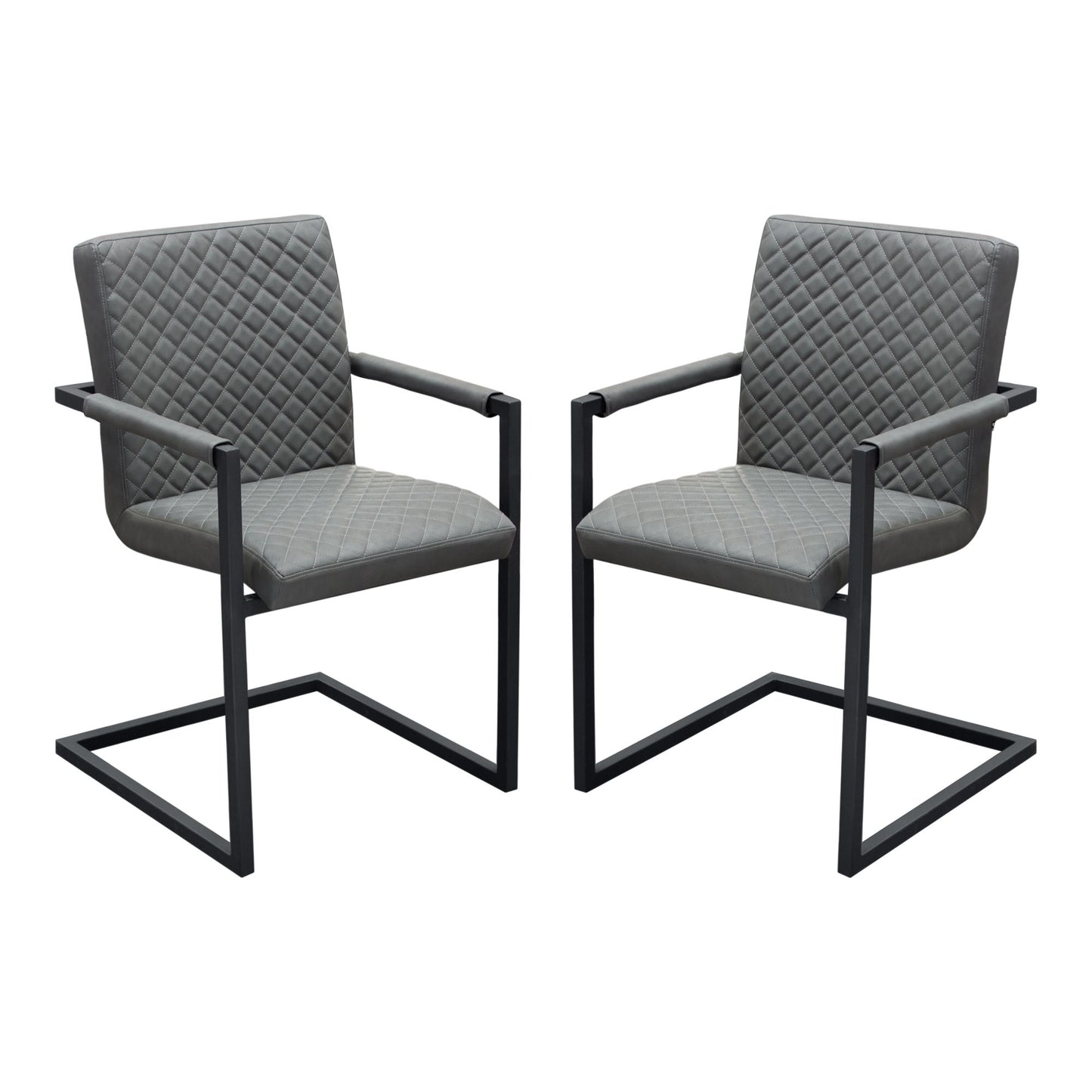 Nolan 2-Pack Dining Chairs in Charcoal Diamond Tufted Leatherette on Charcoal Powder Coat Frame by Diamond Sofa NOLANDCBL2PK