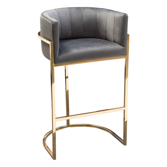 Pandora Bar Height Chair in Grey Velvet with Polished Gold Frame by Diamond Sofa PANDORABCGR1PK