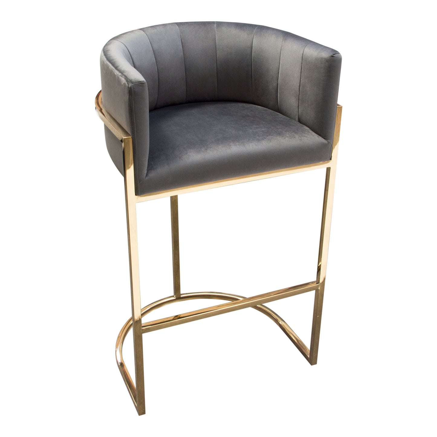 Pandora Bar Height Chair in Grey Velvet with Polished Gold Frame by Diamond Sofa PANDORABCGR1PK