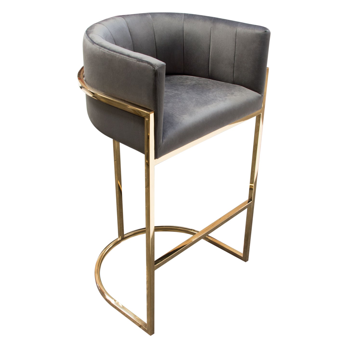 Pandora Bar Height Chair in Grey Velvet with Polished Gold Frame by Diamond Sofa PANDORABCGR1PK