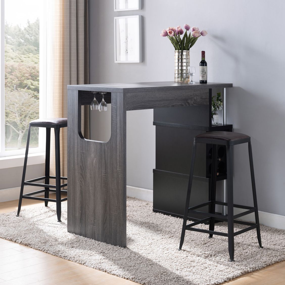 ID USA Bar Table - Distressed Grey & Black 182335