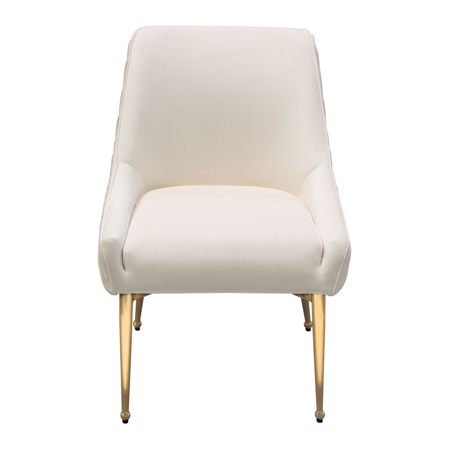 Set of (2) Quinn Dining Chairs w/ Vertical Outside Pleat Detail and Contoured Arm in Velvet w/ Brushed Gold Metal Leg by Diamond Sofa