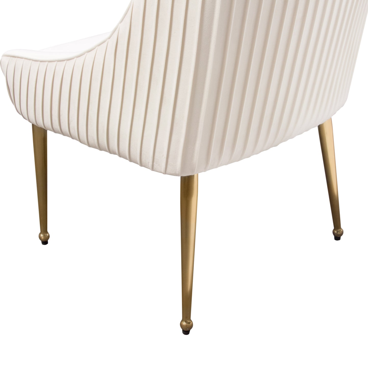 Set of (2) Quinn Dining Chairs w/ Vertical Outside Pleat Detail and Contoured Arm in Velvet w/ Brushed Gold Metal Leg by Diamond Sofa