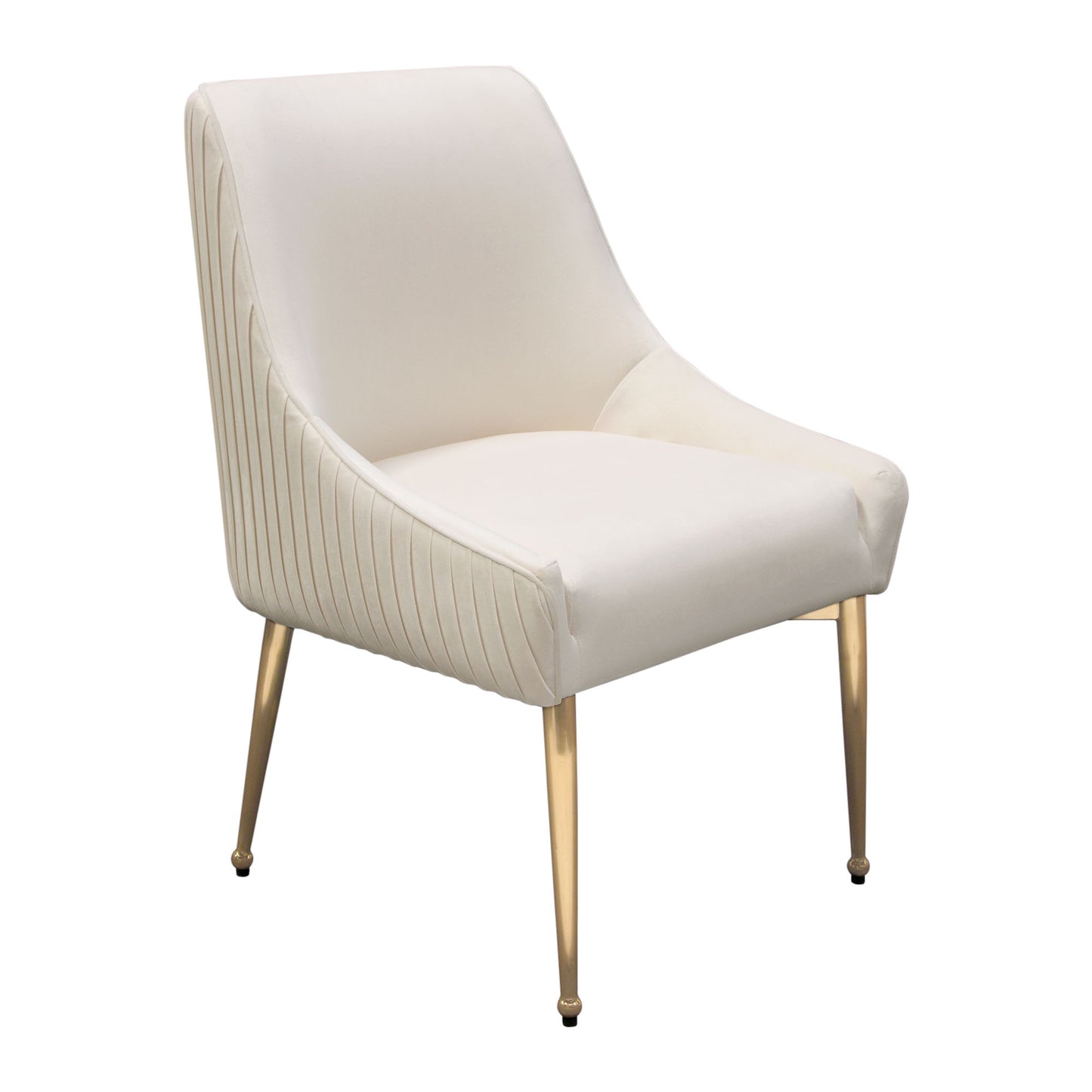 Set of (2) Quinn Dining Chairs w/ Vertical Outside Pleat Detail and Contoured Arm in Velvet w/ Brushed Gold Metal Leg by Diamond Sofa