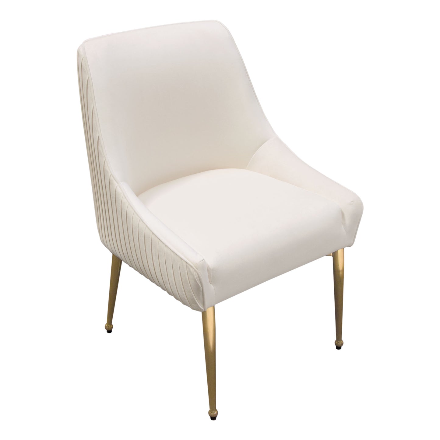 Set of (2) Quinn Dining Chairs w/ Vertical Outside Pleat Detail and Contoured Arm in Velvet w/ Brushed Gold Metal Leg by Diamond Sofa