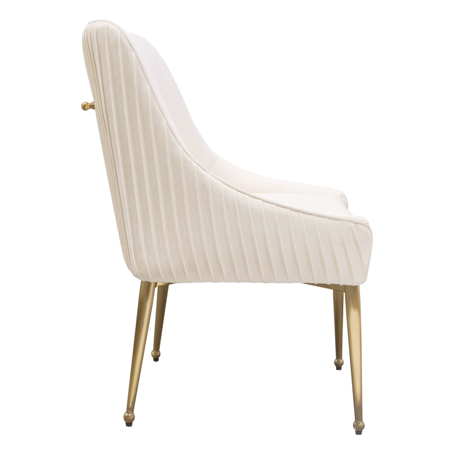 Set of (2) Quinn Dining Chairs w/ Vertical Outside Pleat Detail and Contoured Arm in Velvet w/ Brushed Gold Metal Leg by Diamond Sofa