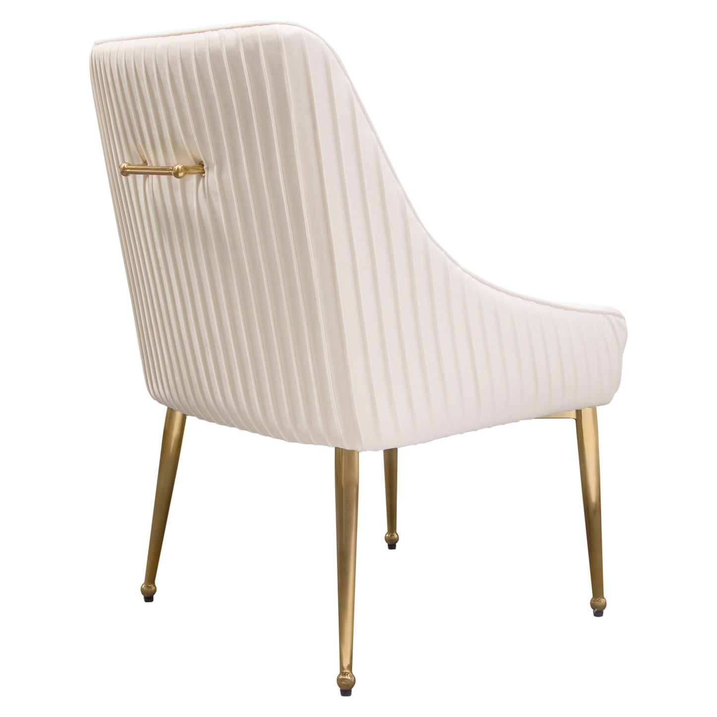 Set of (2) Quinn Dining Chairs w/ Vertical Outside Pleat Detail and Contoured Arm in Velvet w/ Brushed Gold Metal Leg by Diamond Sofa