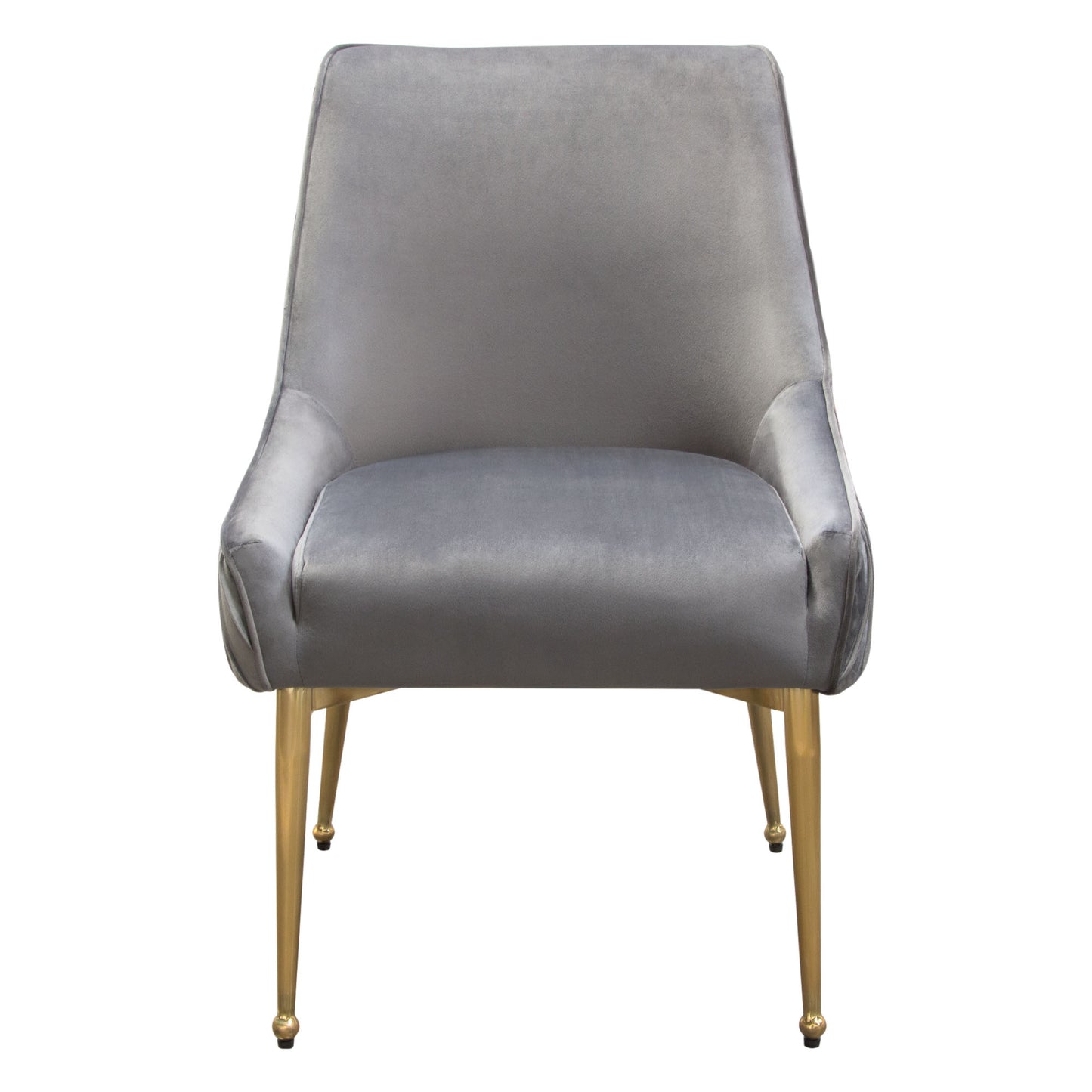 Set of (2) Quinn Dining Chairs w/ Vertical Outside Pleat Detail and Contoured Arm in Velvet w/ Brushed Gold Metal Leg by Diamond Sofa