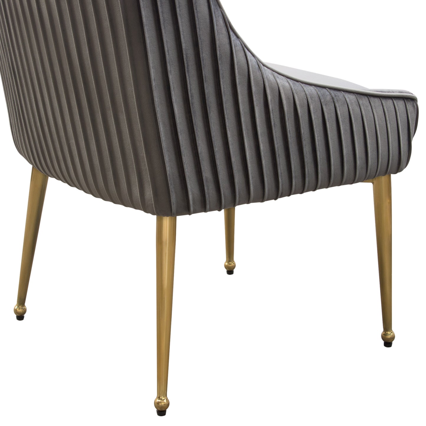 Set of (2) Quinn Dining Chairs w/ Vertical Outside Pleat Detail and Contoured Arm in Velvet w/ Brushed Gold Metal Leg by Diamond Sofa