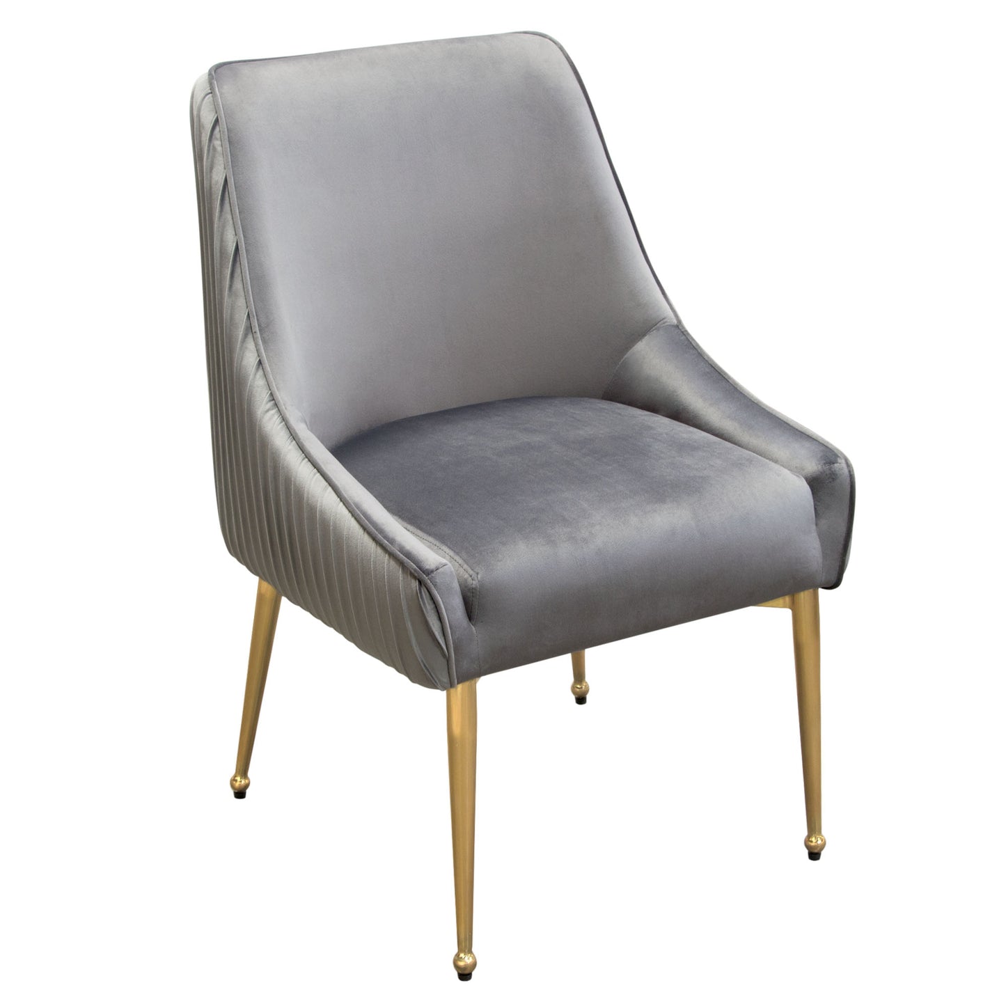 Set of (2) Quinn Dining Chairs w/ Vertical Outside Pleat Detail and Contoured Arm in Velvet w/ Brushed Gold Metal Leg by Diamond Sofa