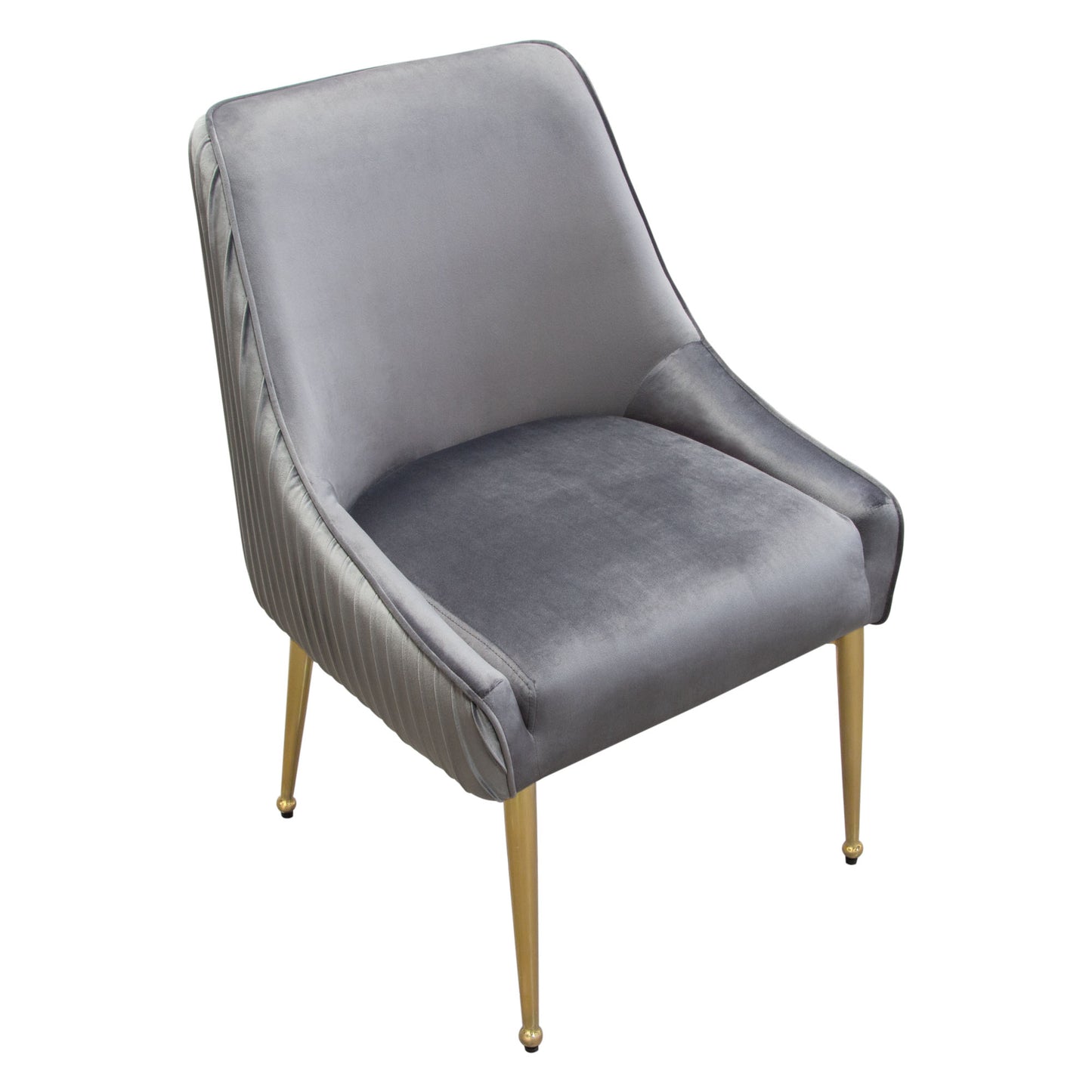 Set of (2) Quinn Dining Chairs w/ Vertical Outside Pleat Detail and Contoured Arm in Velvet w/ Brushed Gold Metal Leg by Diamond Sofa