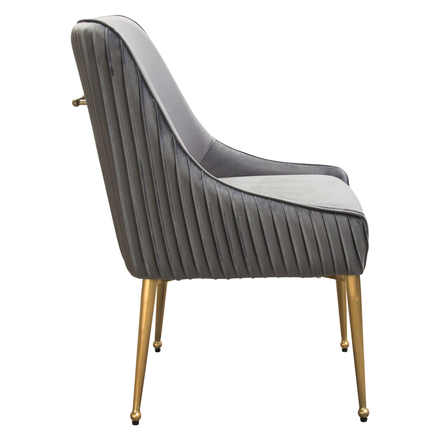 Set of (2) Quinn Dining Chairs w/ Vertical Outside Pleat Detail and Contoured Arm in Velvet w/ Brushed Gold Metal Leg by Diamond Sofa