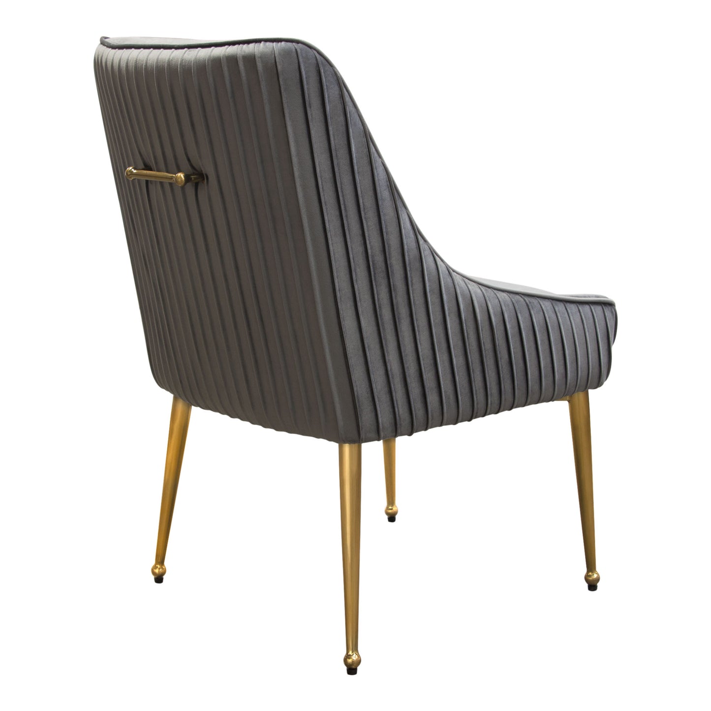 Set of (2) Quinn Dining Chairs w/ Vertical Outside Pleat Detail and Contoured Arm in Velvet w/ Brushed Gold Metal Leg by Diamond Sofa