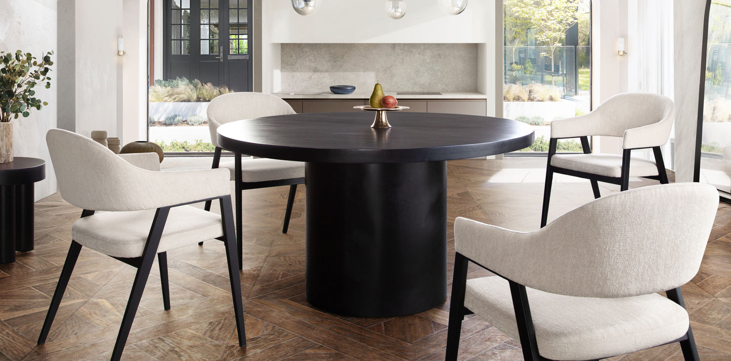 Rune 54" Round Dining Table w/ Solid Acacia Wood Top & Iron Pedestal Base in Black Finish by Diamond Sofa RUNEDTBL