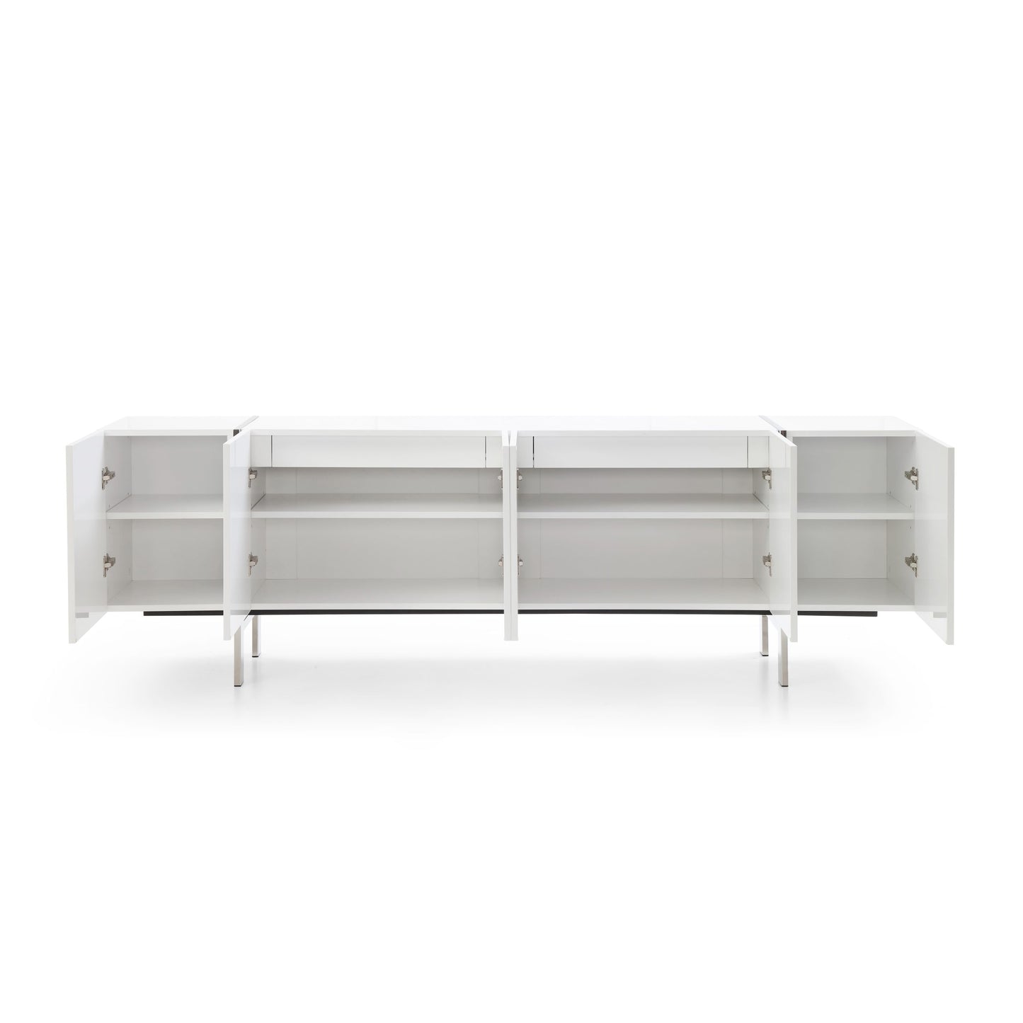 Whiteline Struttura Buffet Large, high gloss white, adjustable shelves, polished stainless steel legs SB1249L-WHT