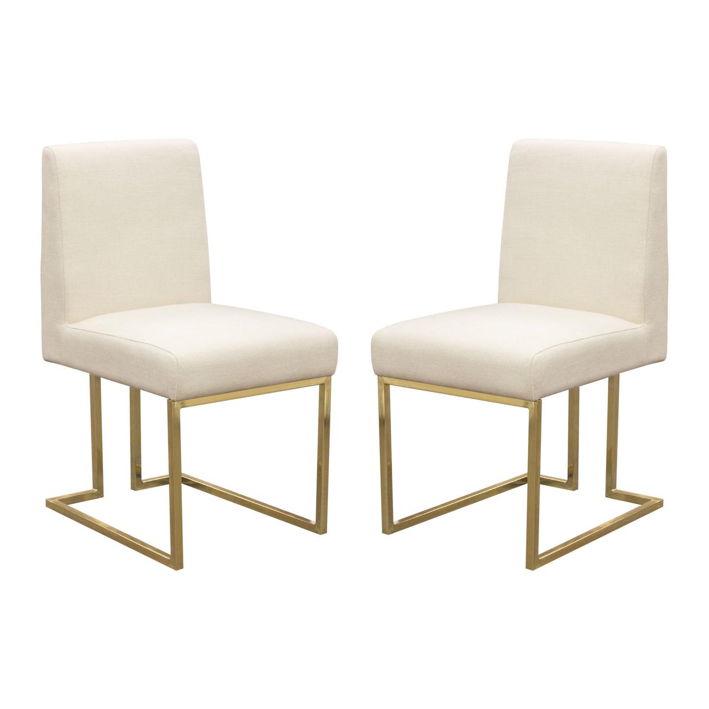 Set of (2) Skyline Dining Chairs in Cream Fabric w/ Polished Gold Metal Frame by Diamond Sofa SKYLINEDCCM2PK