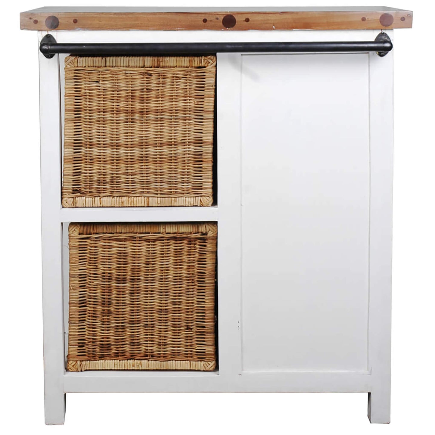 Sunset Trading Cottage Basket Cabinet | Distressed White/Savage Brown Solid Wood | Fully Assembled Sideboard CC-CAB2228TLD-WWSV-B