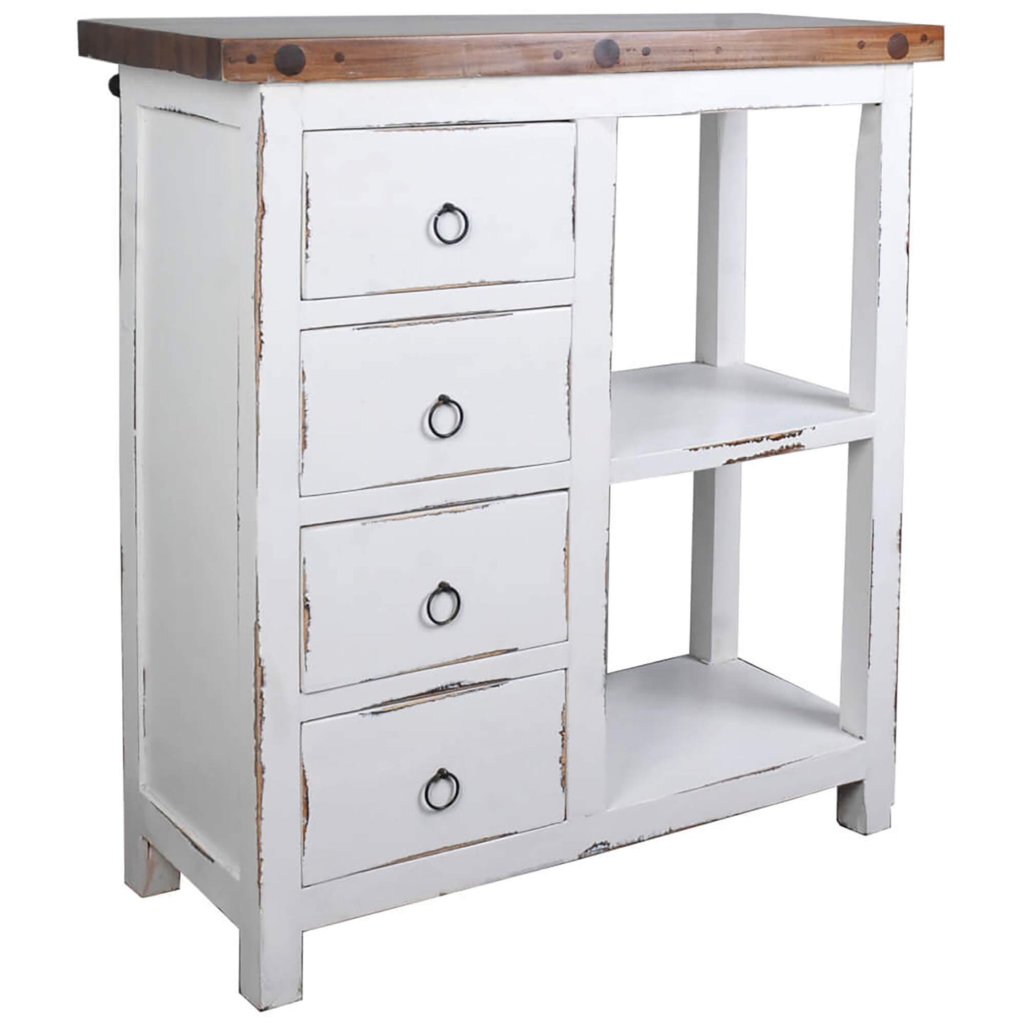 Sunset Trading Cottage Basket Cabinet | Distressed White/Savage Brown Solid Wood | Fully Assembled Sideboard CC-CAB2228TLD-WWSV-B