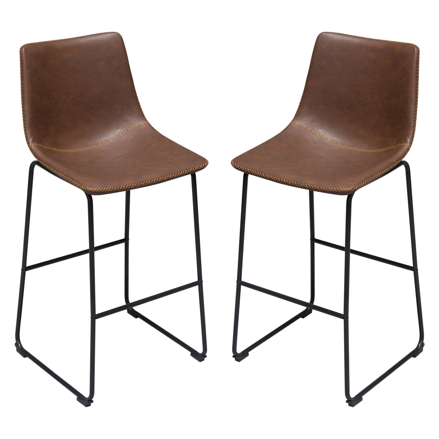 Theo Set of (2) Bar Height Chairs in Chocolate Leatherette w/ Black Metal Base by Diamond Sofa THEOBCCH2PK