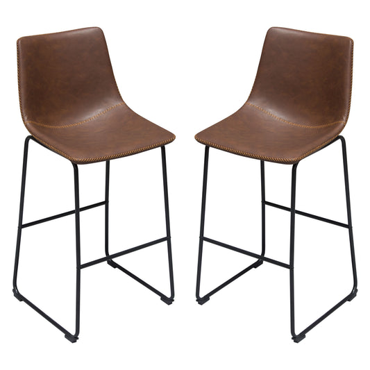 Theo Set of (2) Bar Height Chairs in Chocolate Leatherette w/ Black Metal Base by Diamond Sofa THEOBCCH2PK