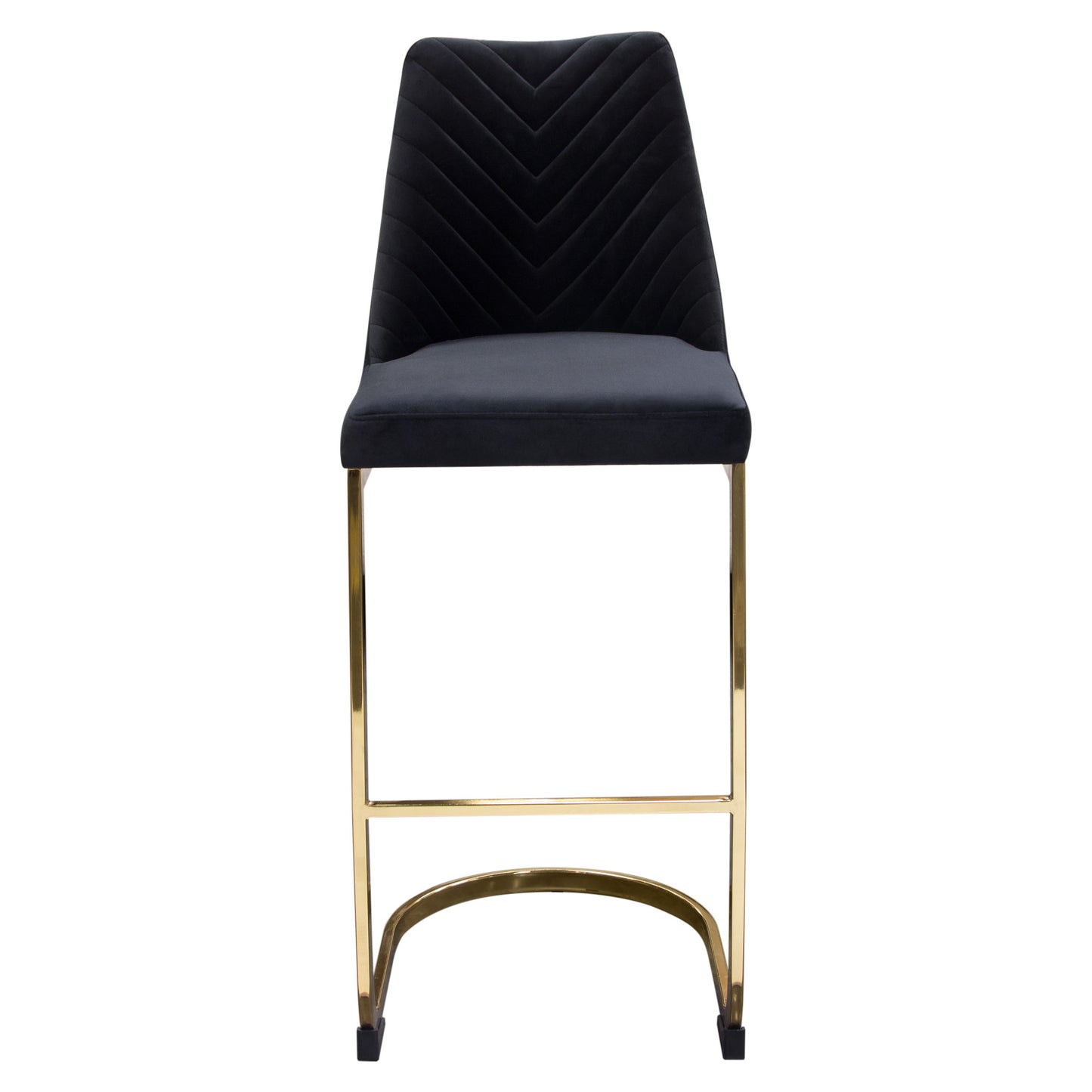 Vogue Set of (2) Bar Height Chairs in Black Velvet with Polished Gold Metal Base by Diamond Sofa VOGUE2BCBL2PK