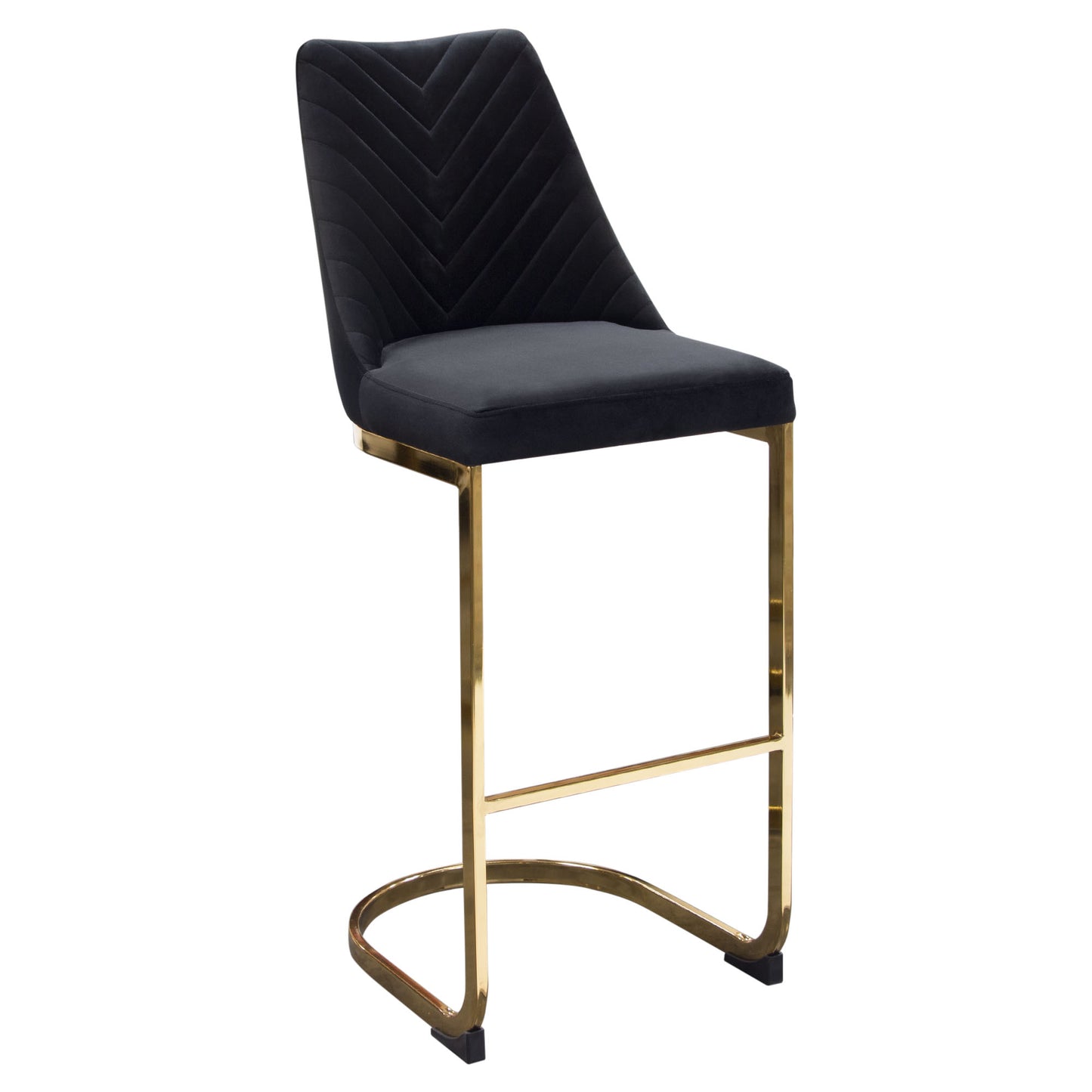 Vogue Set of (2) Bar Height Chairs in Black Velvet with Polished Gold Metal Base by Diamond Sofa VOGUE2BCBL2PK