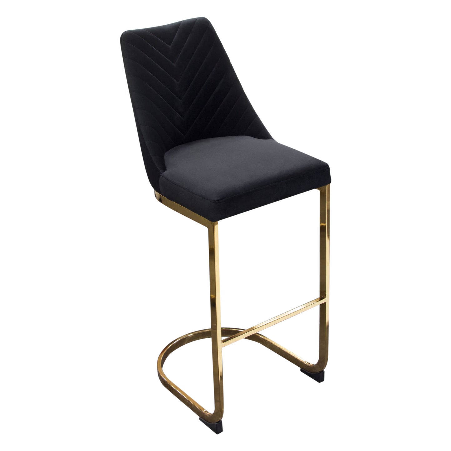 Vogue Set of (2) Bar Height Chairs in Black Velvet with Polished Gold Metal Base by Diamond Sofa VOGUE2BCBL2PK