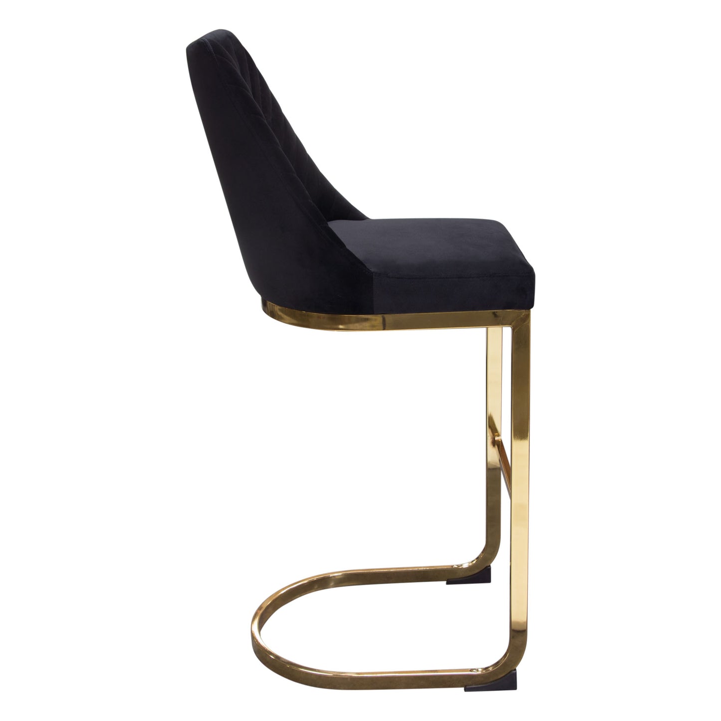 Vogue Set of (2) Bar Height Chairs in Black Velvet with Polished Gold Metal Base by Diamond Sofa VOGUE2BCBL2PK