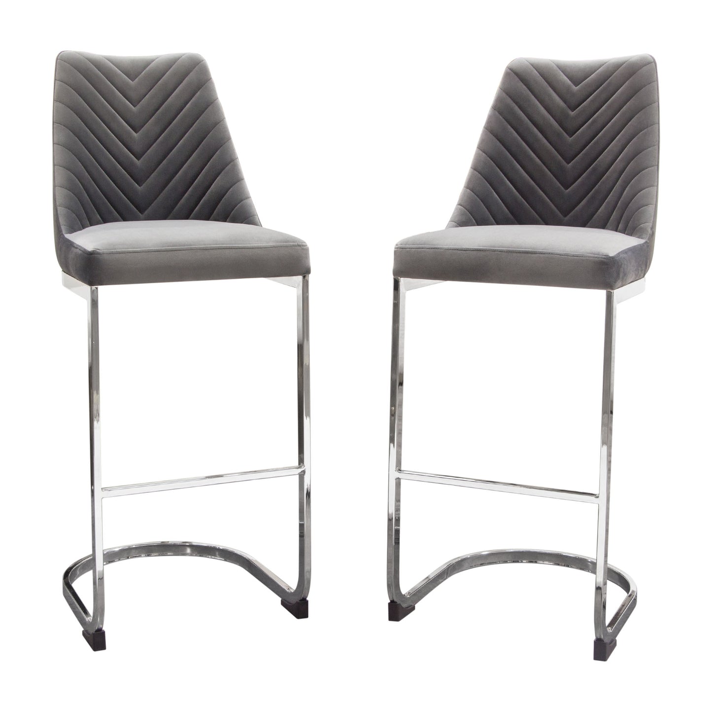 Vogue Set of (2) Bar Height Chairs in Velvet with Polished Silver Metal Base by Diamond Sofa