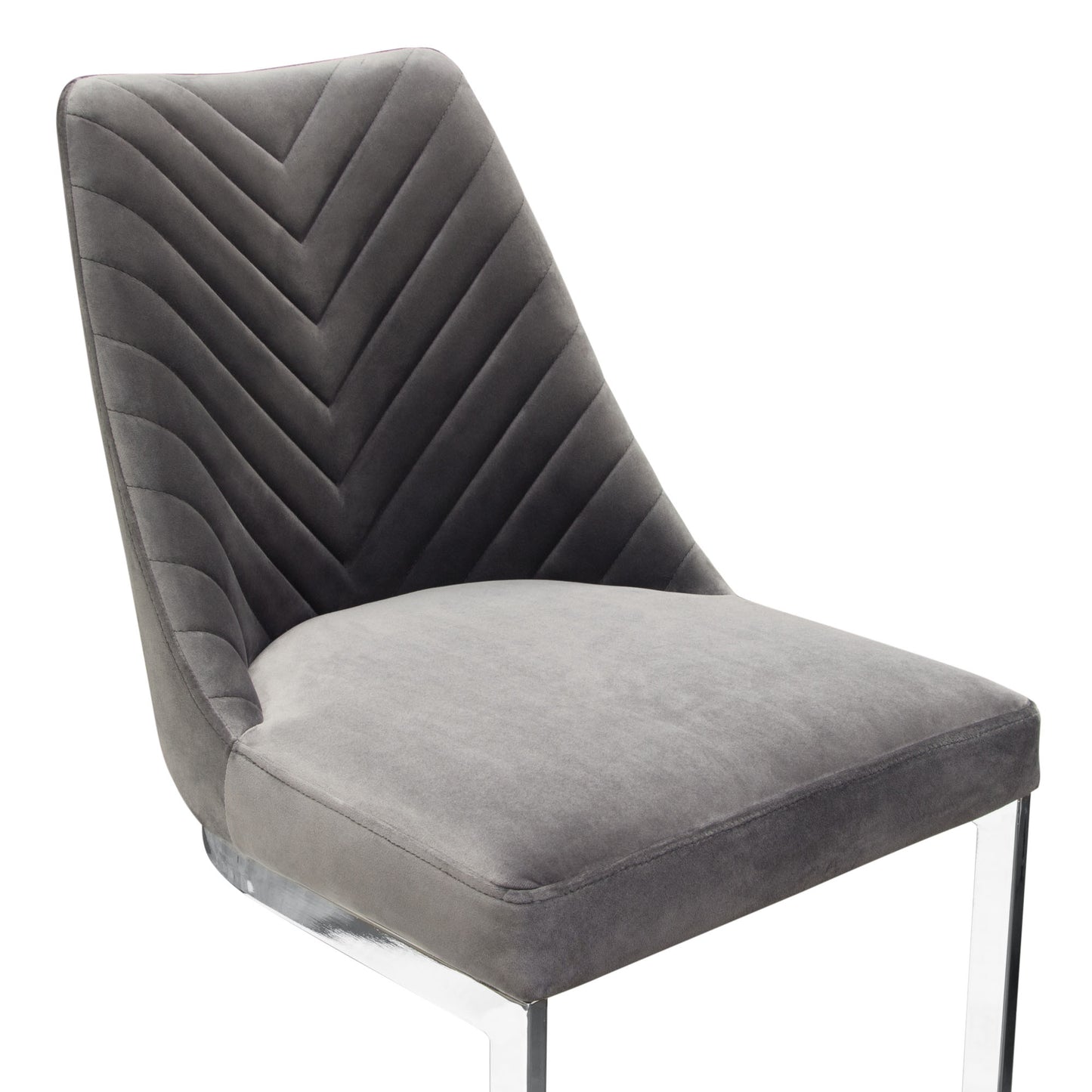 Vogue Set of (2) Bar Height Chairs in Velvet with Polished Silver Metal Base by Diamond Sofa