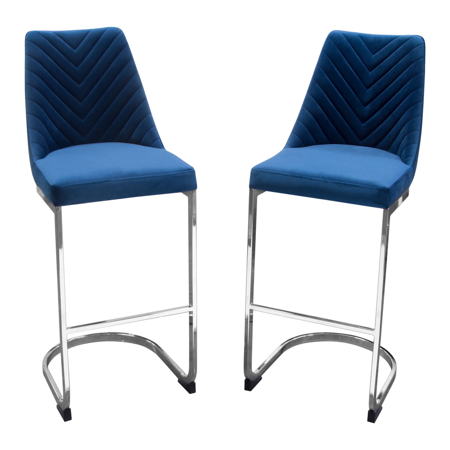 Vogue Set of (2) Bar Height Chairs in Velvet with Polished Silver Metal Base by Diamond Sofa