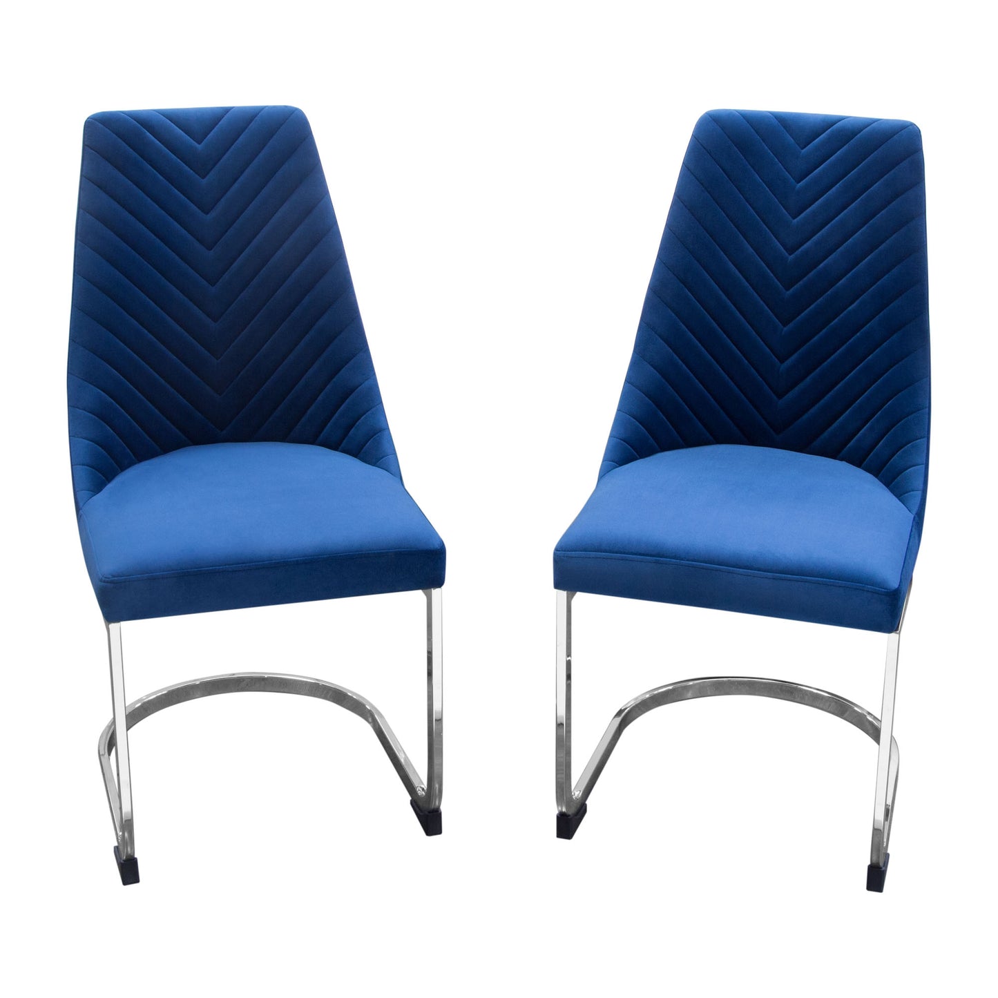 Vogue Set of (2) Dining Chairs in Navy Blue Velvet with Polished Silver Metal Base by Diamond Sofa VOGUE2DCNV2PK