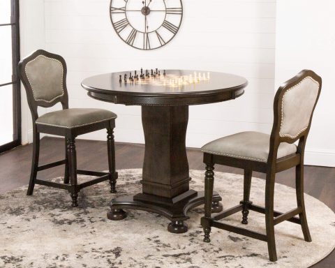 Sunset Trading Vegas 3 Piece 42.5" Round Counter Height Dining, Chess and Poker Table Set CR-87711-TCB-3P