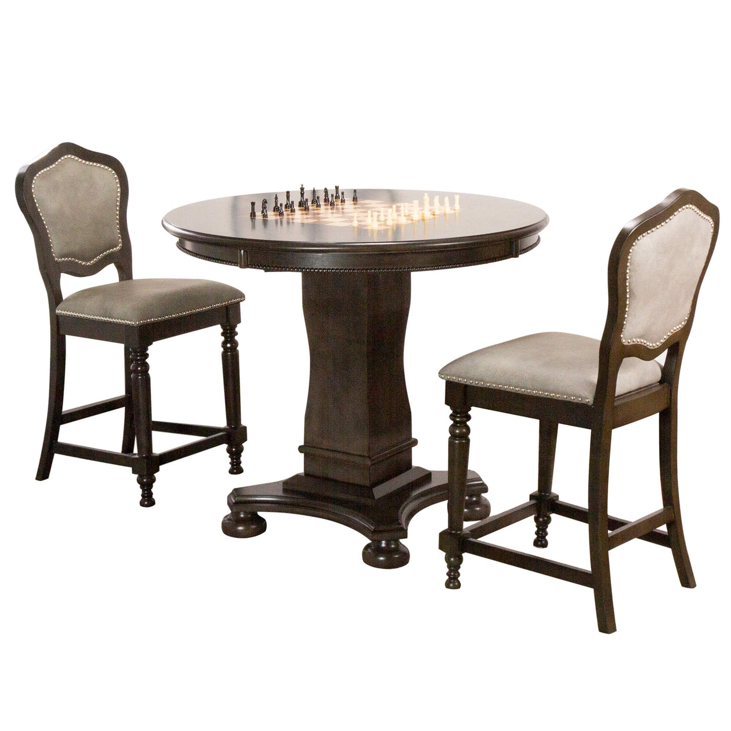 Sunset Trading Vegas 3 Piece 42.5" Round Counter Height Dining, Chess and Poker Table Set CR-87711-TCB-3P