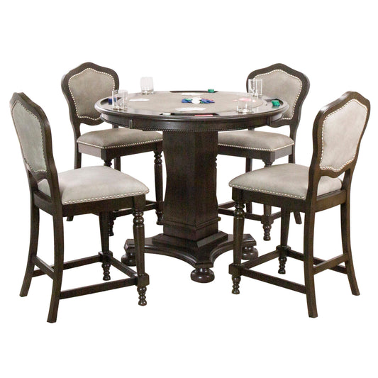 Sunset Trading Vegas 5 Piece 42.5" Round Counter Height Dining, Chess and Poker Table Set CR-87711-TCB-5P