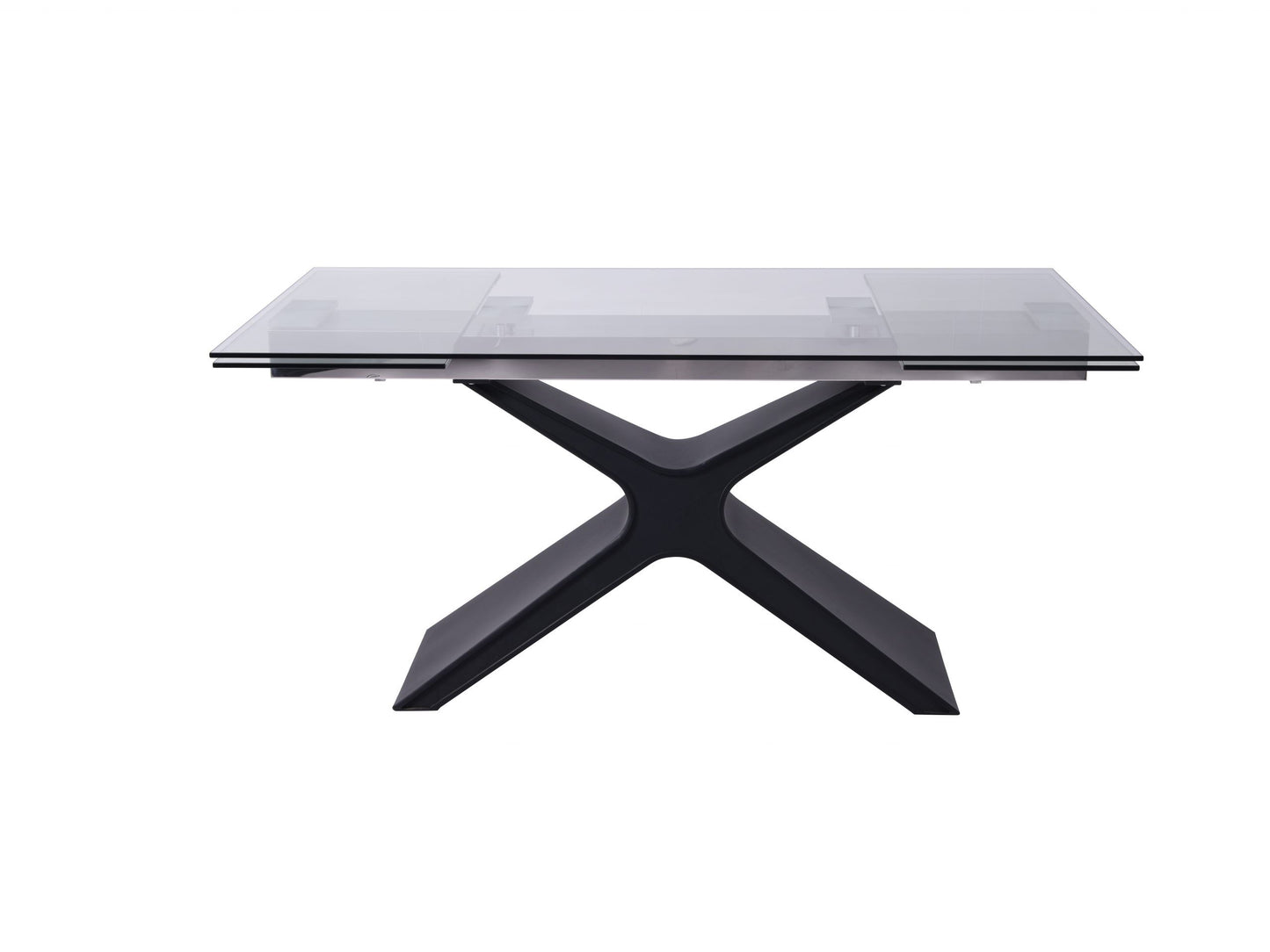 Whiteline West Extendable Dining Table 10mm tempered clear glass top, sanded black metal legs DT1716-BLK