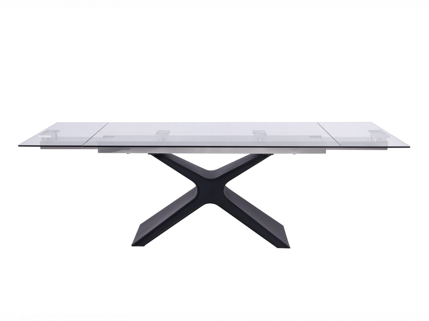 Whiteline West Extendable Dining Table 10mm tempered clear glass top, sanded black metal legs DT1716-BLK