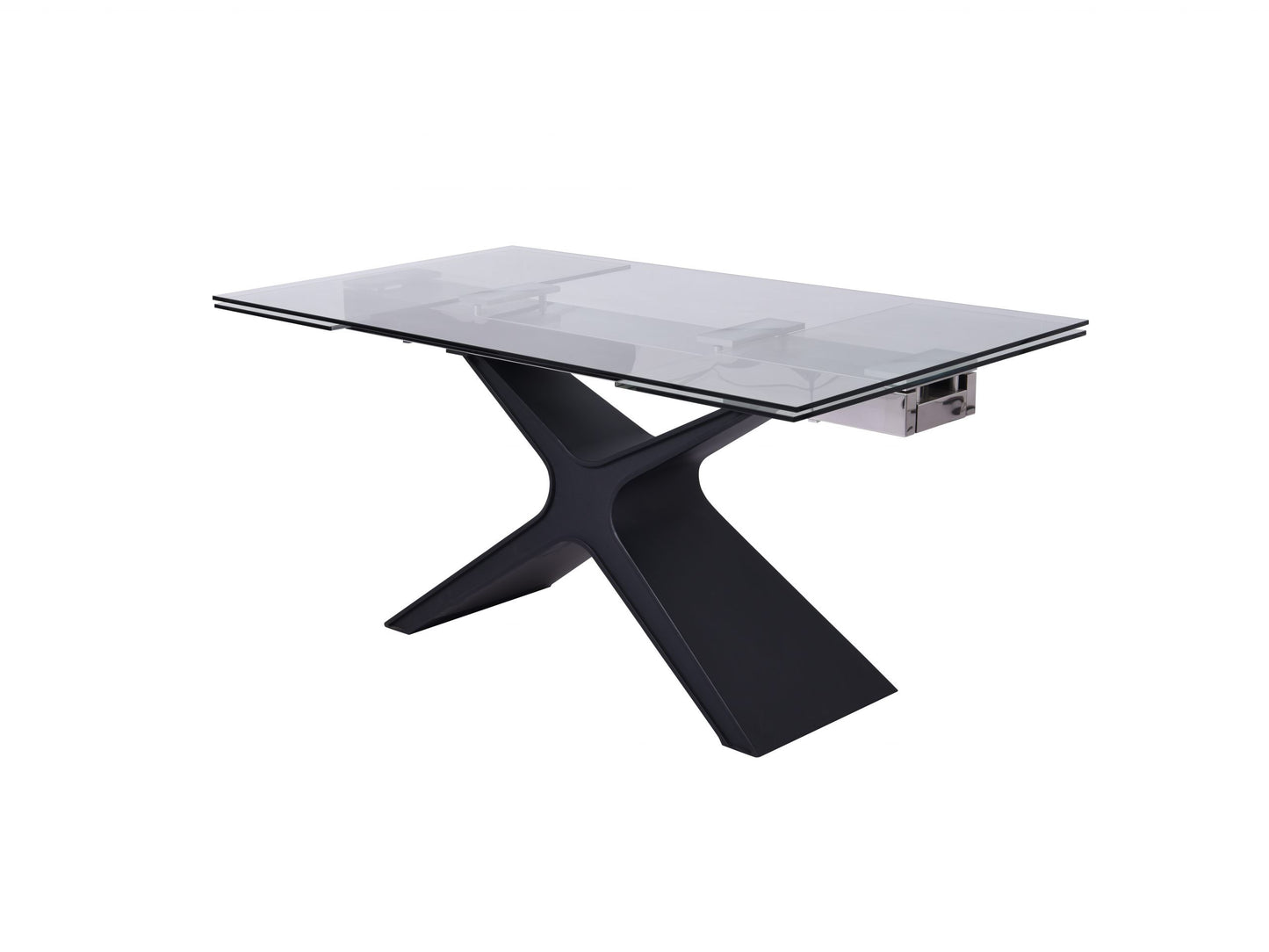 Whiteline West Extendable Dining Table 10mm tempered clear glass top, sanded black metal legs DT1716-BLK