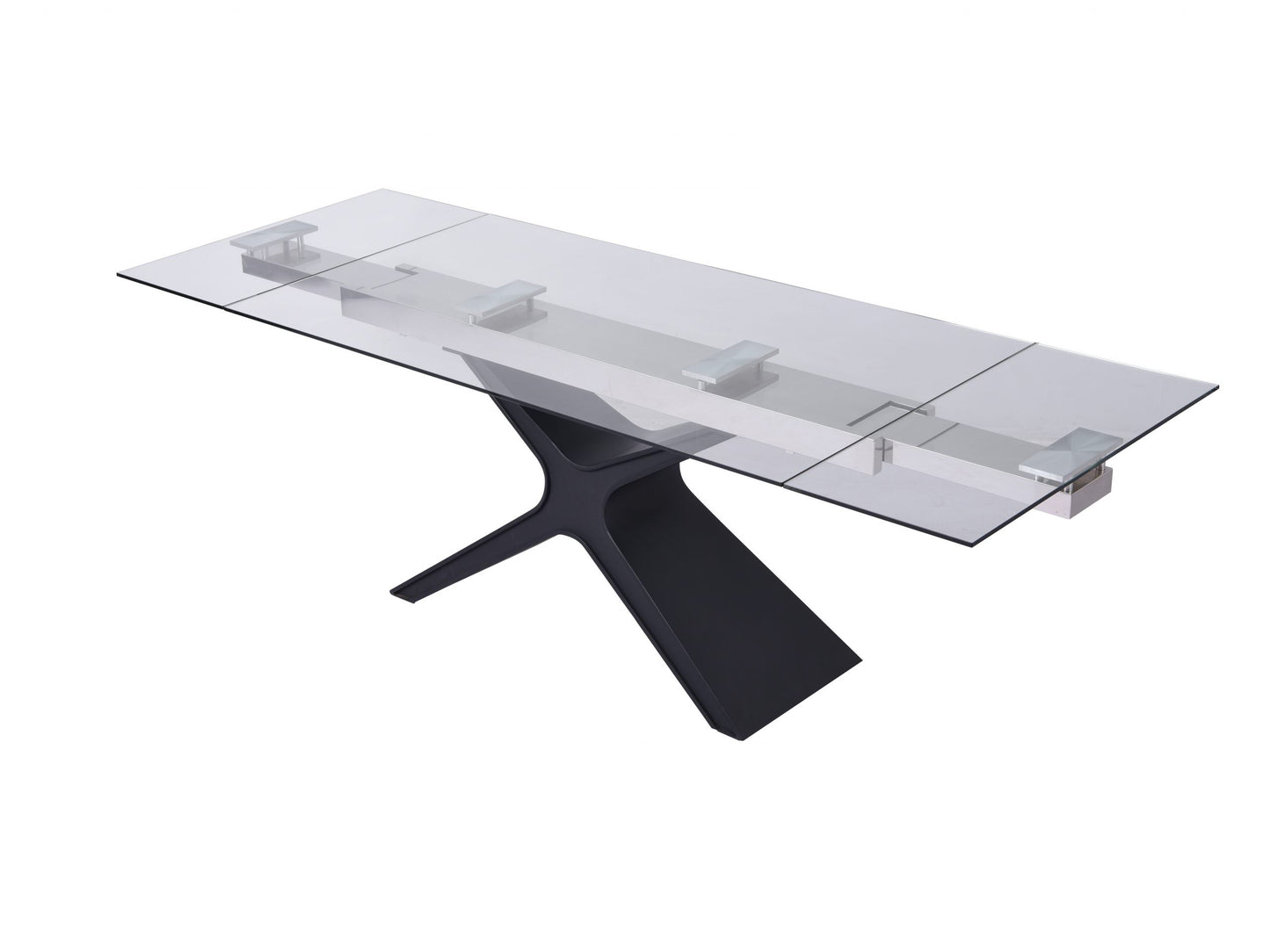 Whiteline West Extendable Dining Table 10mm tempered clear glass top, sanded black metal legs DT1716-BLK