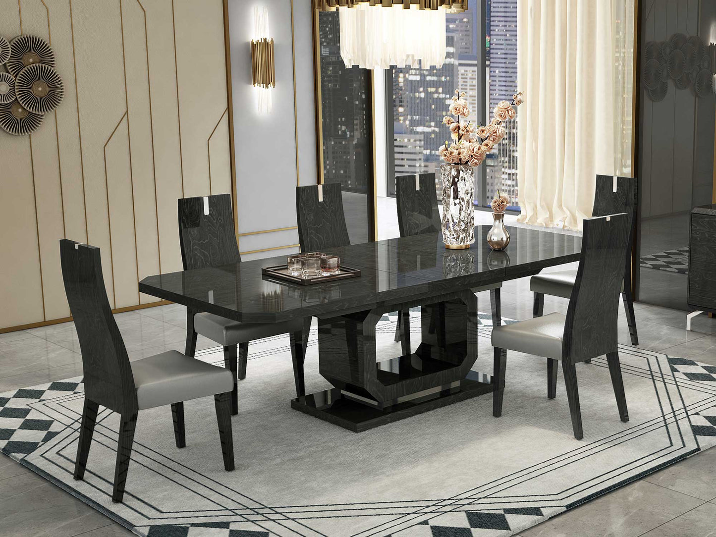 Whiteline Los Angeles Extendable Dining Table High Gloss Grey DT1619-GRY