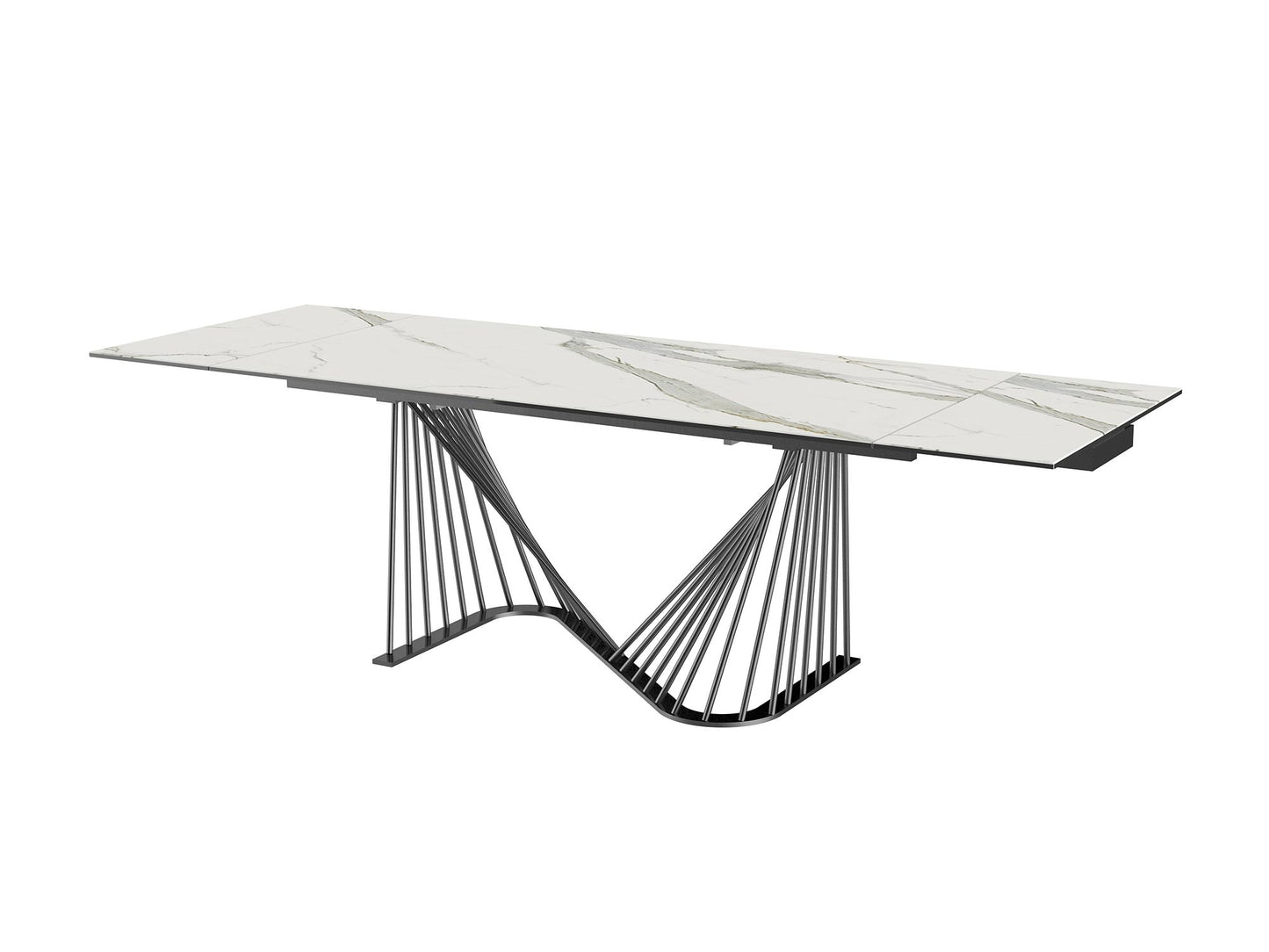 Whiteline Roma Extendable Dining table, 8 mm glass + 3 mm White Ceramic Top, Black powder quoted metal base DT1633E-WHT