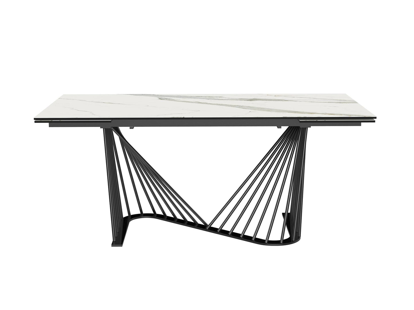 Whiteline Roma Extendable Dining table, 8 mm glass + 3 mm White Ceramic Top, Black powder quoted metal base DT1633E-WHT