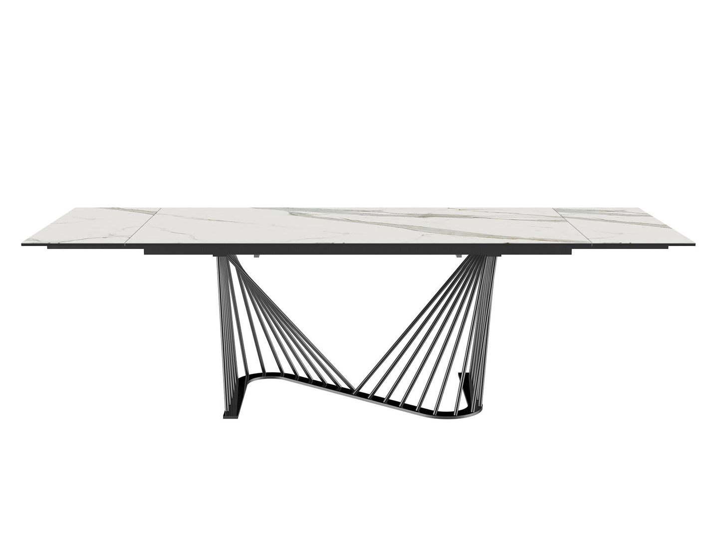 Whiteline Roma Extendable Dining table, 8 mm glass + 3 mm White Ceramic Top, Black powder quoted metal base DT1633E-WHT