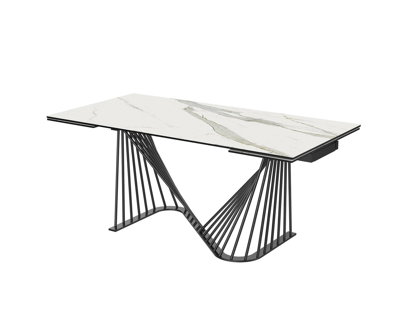 Whiteline Roma Extendable Dining table, 8 mm glass + 3 mm White Ceramic Top, Black powder quoted metal base DT1633E-WHT