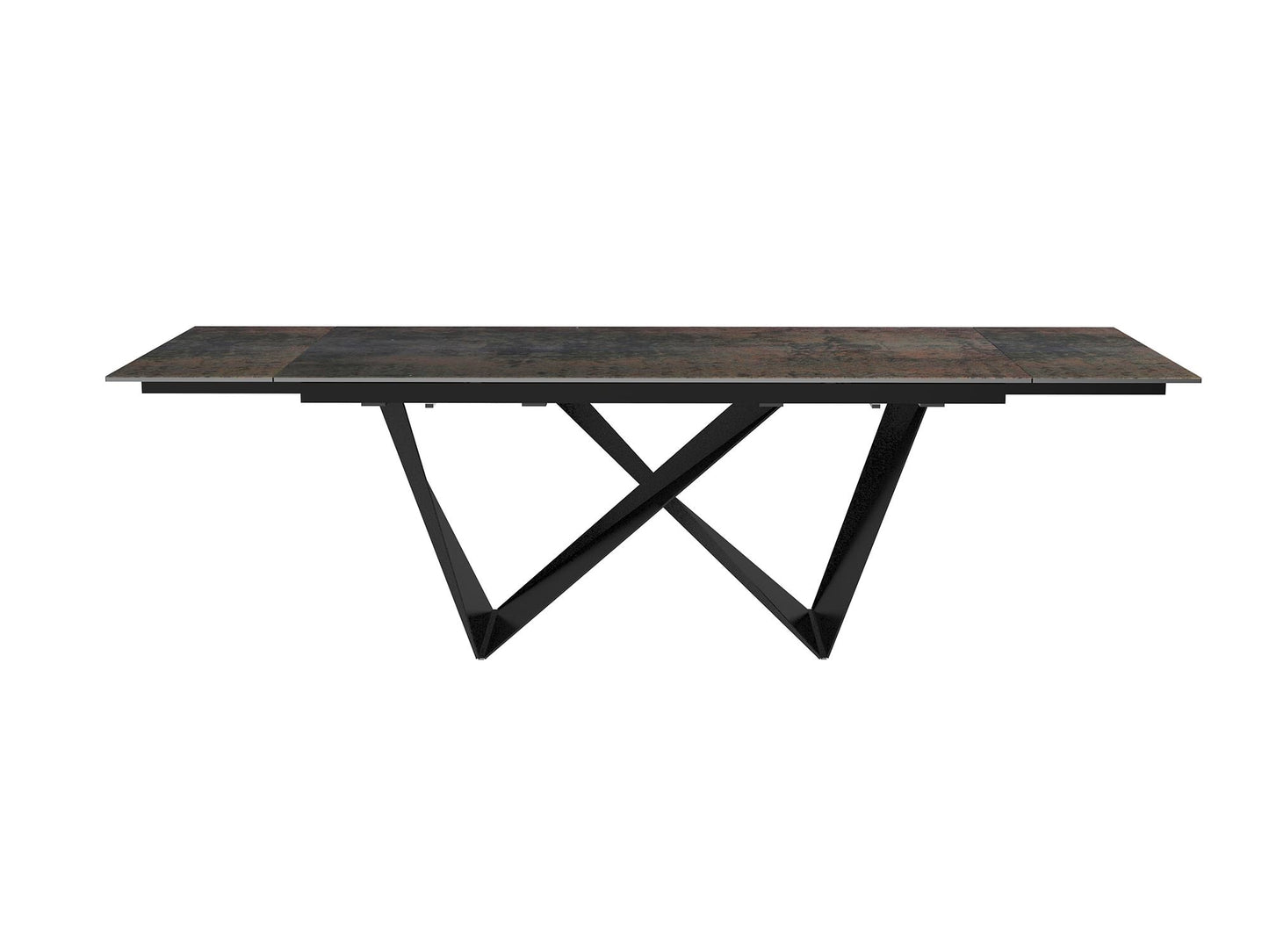 Whiteline Jack Extendable Dining Table, 8mm glass +3mm Ceramic top, matte Black powder coated metal base DT1635E-BLK