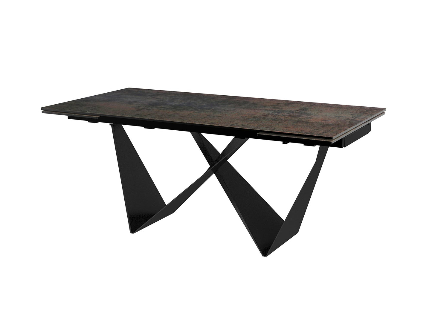 Whiteline Jack Extendable Dining Table, 8mm glass +3mm Ceramic top, matte Black powder coated metal base DT1635E-BLK