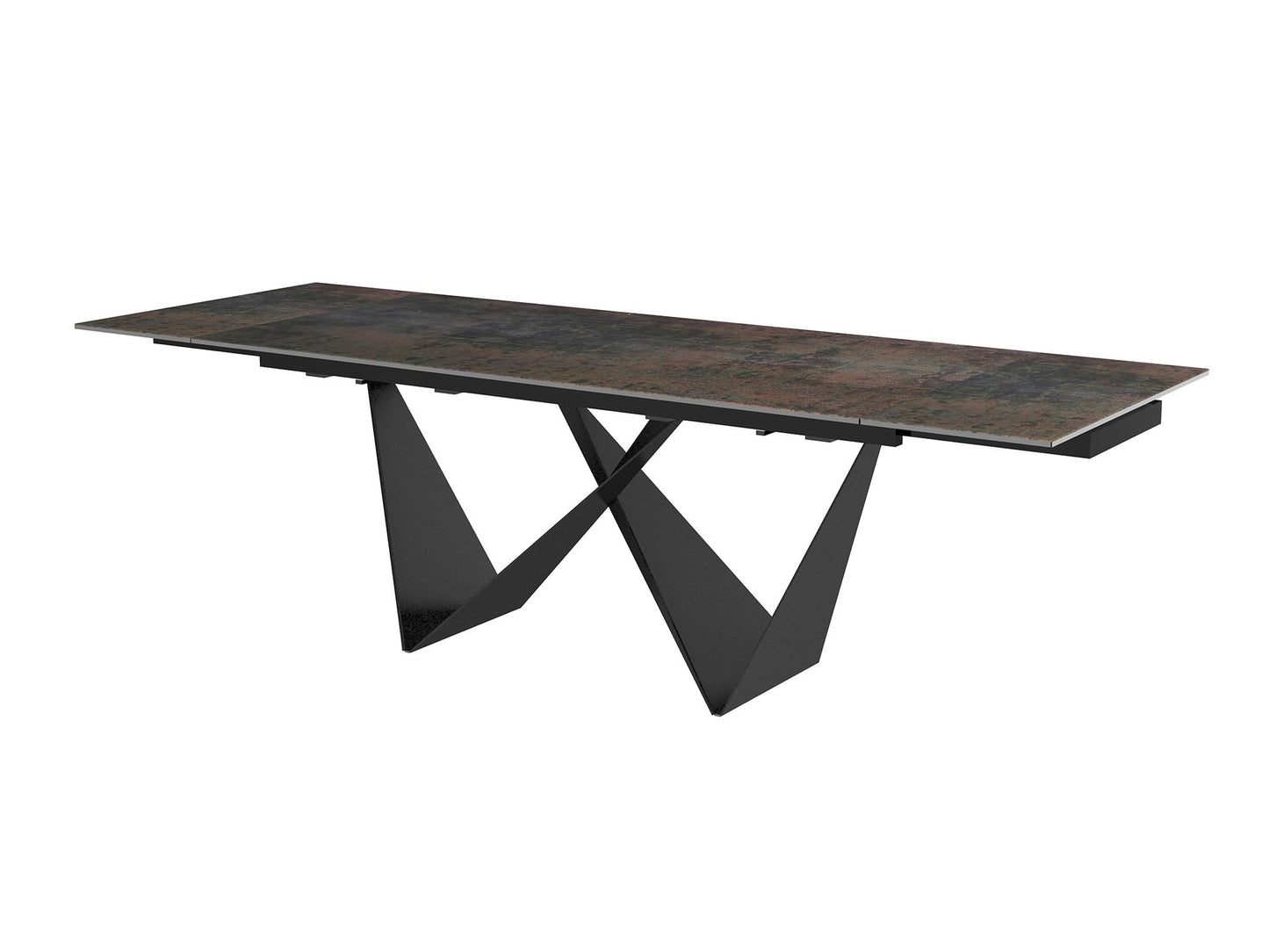 Whiteline Jack Extendable Dining Table, 8mm glass +3mm Ceramic top, matte Black powder coated metal base DT1635E-BLK